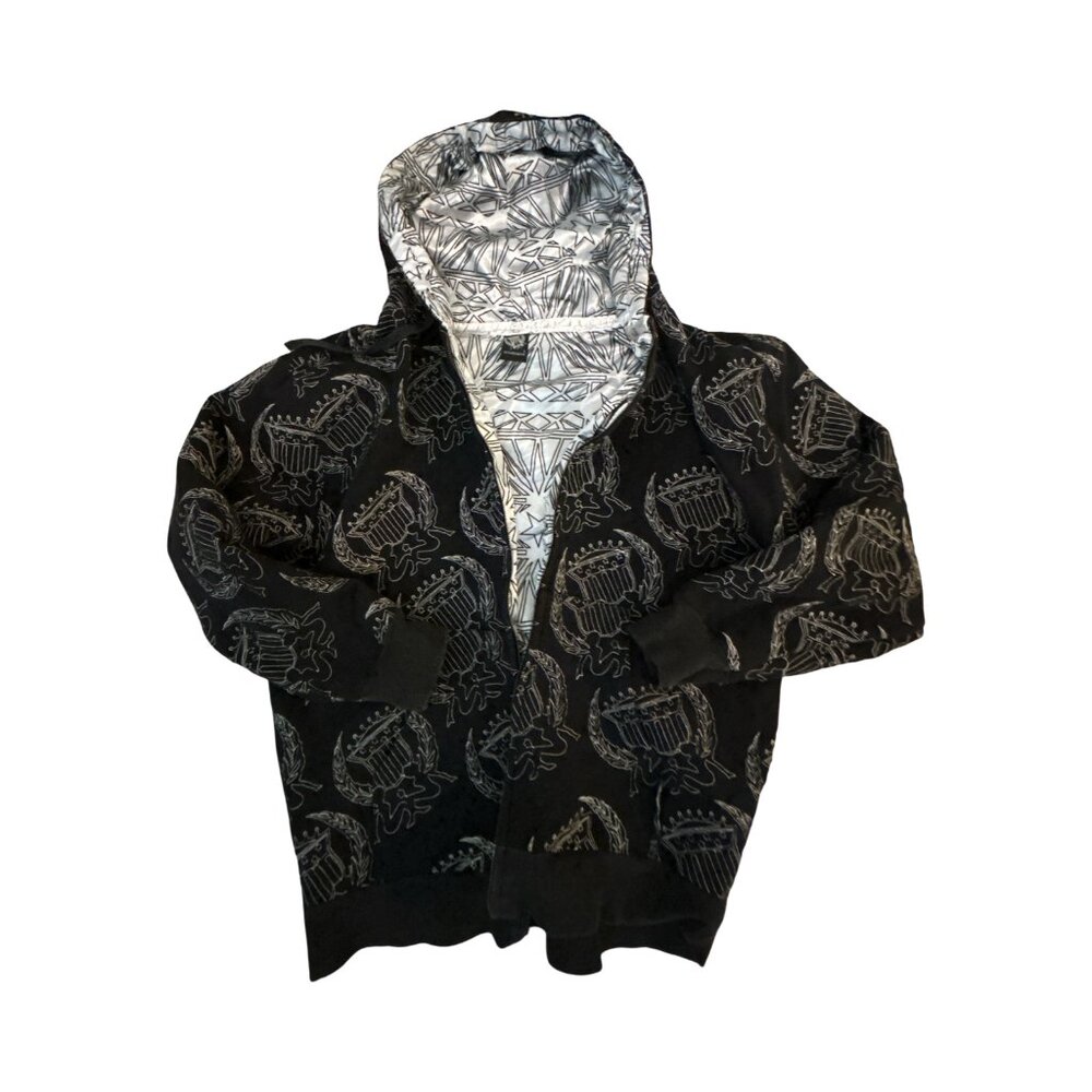 Vtg Silver Star Casting Co Full Zip Hoodie Mens L Black Silver Foil Lining MMA